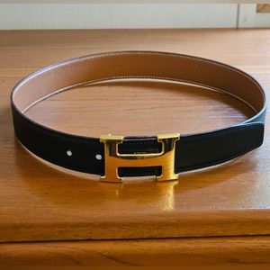 HERMES Reversible H belt Tan Black Size 70 XS